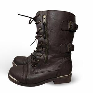 SOLD- Brown/Gold Lace-Up Leather Combat Boots, Women's 7
